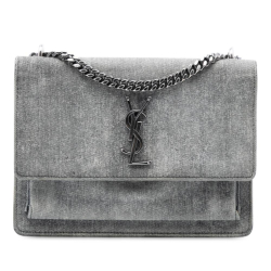 Saint Laurent B Saint Laurent Gray Denim Fabric Medium Monogram Sunset Crossbody Italy