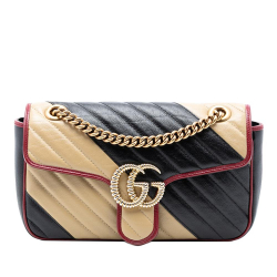 Gucci AB Gucci Black Calf Leather Medium GG Marmont Bicolor Matelasse Diagonal Torchon Shoulder Bag Italy