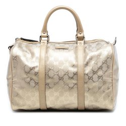 Gucci B Gucci Gold Coated Canvas Fabric Medium GG Imprime Joy Boston Bag Italy