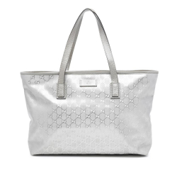 Gucci AB Gucci Silver Coated Canvas Fabric Medium GG Imprime Tote Italy