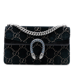 Gucci B Gucci Blue Navy Velvet Fabric Medium GG Dionysus Crossbody Italy