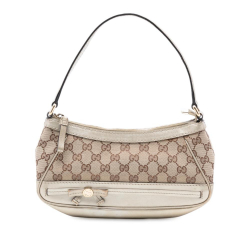 Gucci B Gucci Brown Beige Canvas Fabric GG Mayfair Shoulder Bag Italy