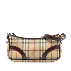 Burberry B Burberry Brown Beige Coated Canvas Fabric Haymarket Check Shoulder Bag Italy
