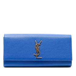 Saint Laurent AB Saint Laurent Blue Calf Leather Grain De Poudre Monogram Cassandre Clutch Italy