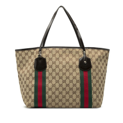 Gucci B Gucci Brown Beige Canvas Fabric GG Web Jolie Tote Italy