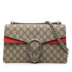 Gucci AB Gucci Brown Beige with Red Coated Canvas Fabric Medium GG Supreme Dionysus Shoulder Bag Italy