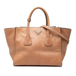 Prada B Prada Brown Light Brown Calf Leather Glace Twin Pocket Satchel Italy