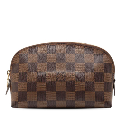 Louis Vuitton AB Louis Vuitton Brown Coated Canvas Fabric Damier Ebene Cosmetic Pouch PM France
