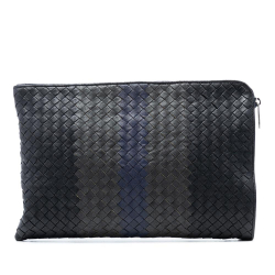 Bottega Veneta B Bottega Veneta Black Nappa Leather Leather Tricolor Nappa Intrecciato Clutch Italy
