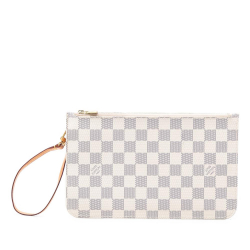 Louis Vuitton B Louis Vuitton White Damier Canvas Fabric Damier Azur Neverfull MM Pouch France