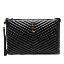 Saint Laurent AB Saint Laurent Black Calf Leather Quilted Chevron Monogram Document Holder Italy