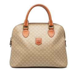 Celine B Celine Brown Beige Coated Canvas Fabric Macadam Dome Satchel Italy