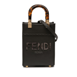 Fendi AB Fendi Black Calf Leather Mini Sunshine Shopper Tote Italy