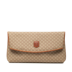 Celine B Celine Brown Beige Coated Canvas Fabric Macadam Clutch Italy