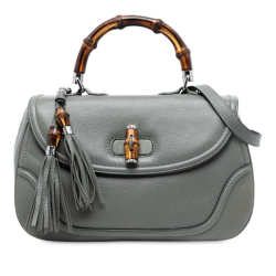 Gucci B Gucci Gray Calf Leather Large Pebbled skin New Bamboo Top Handle Bag Italy