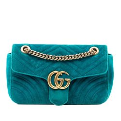 Gucci B Gucci Blue Turquoise Velvet Fabric Medium GG Marmont Matelasse Shoulder Bag Italy