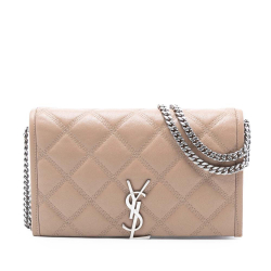 Saint Laurent Brown Quilted Diamond Lambskin Becky Wallet on Chain Italy