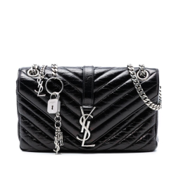 Saint Laurent AB Saint Laurent Black Calf Leather Medium Crinkled skin Punk Chain Bag Italy