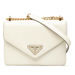 Prada B Prada White Saffiano Leather Lux Envelope Chain Flap Italy