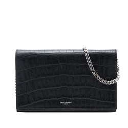 Saint Laurent B Saint Laurent Black Calf Leather Croc Embossed Wallet On Chain Italy