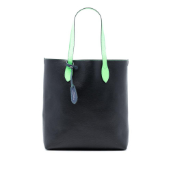 Burberry Black Grained Leather and Haymarket Check Coated Canvas Reversible North South Tote Italy