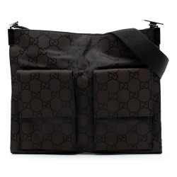 Gucci AB Gucci Brown Dark Brown Nylon Fabric GG Double Pocket Crossbody Italy
