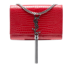 Saint Laurent AB Saint Laurent Red Calf Leather Small Embossed Kate Tassel Crossbody Italy