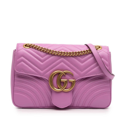 Gucci AB Gucci Pink Calf Leather Large GG Marmont Matelasse Shoulder Bag Italy