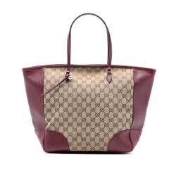 Gucci B Gucci Brown Beige Canvas Fabric GG Bree Tote Italy