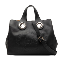 Burberry B Burberry Black Calf Leather Crest Embossed Smooth skin Grommet Satchel Italy