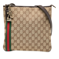 Gucci B Gucci Brown Beige Canvas Fabric GG Jolicoeur Crossbody Italy