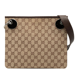 Gucci B Gucci Brown Beige Canvas Fabric GG Eclipse Crossbody Italy