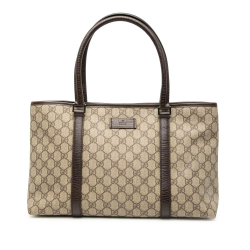 Gucci B Gucci Brown Beige Coated Canvas Fabric Medium GG Supreme Joy Tote Italy