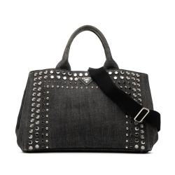Prada B Prada Black Denim Fabric Canapa Bijoux Satchel India