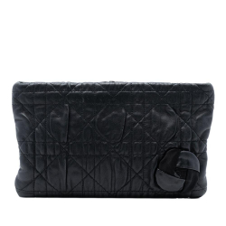 Christian Dior B Dior Black Calf Leather skin Cannage Rose Clutch Italy