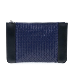 Bottega Veneta AB Bottega Veneta Blue Dark Blue Nappa Leather Leather Bicolor Nappa Intrecciato Clutch Italy