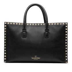 Valentino AB Valentino Black Calf Leather Rockstud Convertible Tote Italy