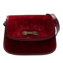 Gucci B Gucci Red Dark Red Suede Leather GG Flap Shoulder Bag Italy