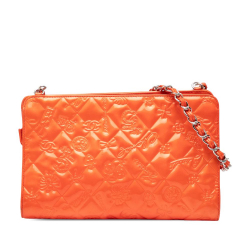 Chanel B Chanel Orange Patent Leather Leather Quilted Embossed Patent Lucky Symbols Pochette France