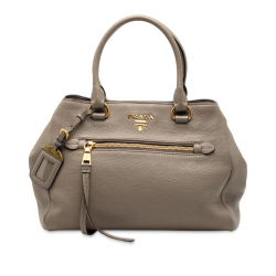 Prada B Prada Brown Taupe Calf Leather Vitello Phenix Open Convertible Tote China