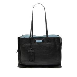 Prada B Prada Black Calf Leather Glace Etiquette Tote Italy