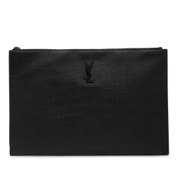 Saint Laurent B Saint Laurent Black Calf Leather Croc Embossed Monogram Clutch Italy