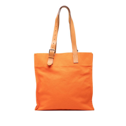 Hermès B Hermès Orange with Brown Canvas Fabric Toile Etriviere Shopping Tote France