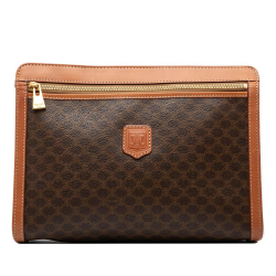 Celine B Celine Brown Coated Canvas Fabric Macadam Clutch Italy