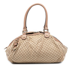 Gucci B Gucci Brown Beige Canvas Fabric Diamante Sukey Satchel Italy