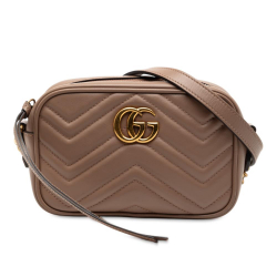 Gucci AB Gucci Brown Nude Calf Leather Mini GG Marmont Matelasse Crossbody Italy