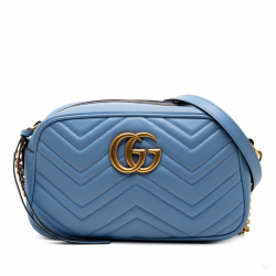 Gucci GG Marmont Small Matelassé Leather Camera Bag Blue