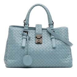Bottega Veneta B Bottega Veneta Blue Light Blue Nappa Leather Leather Small Nappa Intrecciato Roma Satchel Italy