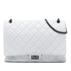 Chanel B Chanel White Calf Leather Maxi Quilted Aged skin Reissue 2.55 Single Flap France