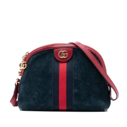 Gucci B Gucci Blue Navy with Red Suede Leather Small Ophidia Dome Crossbody Italy